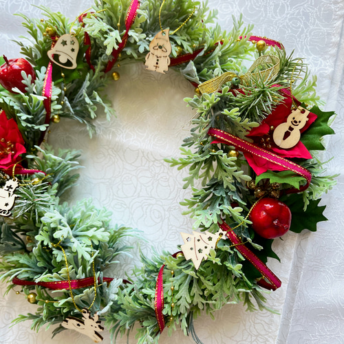 クリーマ限定!特別価格!】ウッド飾りのクリスマスリース 造花 玄関
