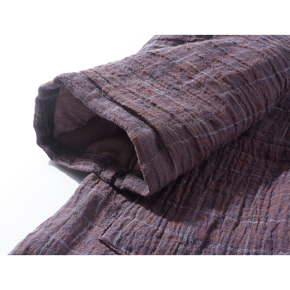 先染めリネンジャケット　中綿リネンジャケット　柔らかくて暖かい羽織り　パープル　フリーサイズ　L285PU 6枚目の画像