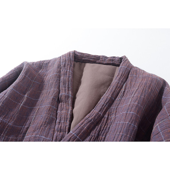 先染めリネンジャケット　中綿リネンジャケット　柔らかくて暖かい羽織り　パープル　フリーサイズ　L285PU 3枚目の画像