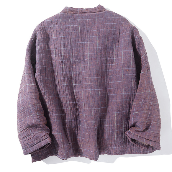 先染めリネンジャケット　中綿リネンジャケット　柔らかくて暖かい羽織り　パープル　フリーサイズ　L285PU 2枚目の画像