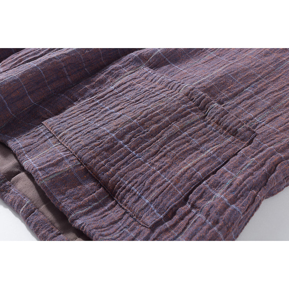 先染めリネンジャケット　中綿リネンジャケット　柔らかくて暖かい羽織り　パープル　フリーサイズ　L285PU 7枚目の画像