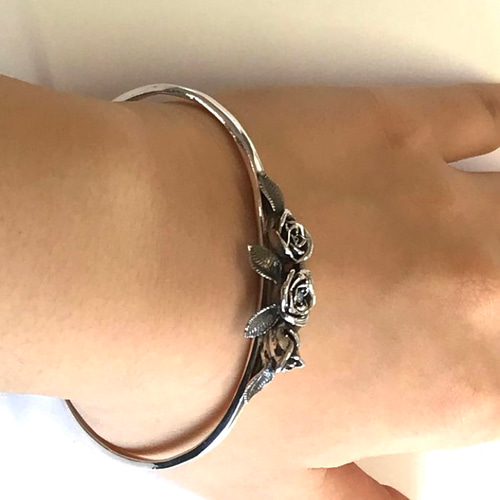 薔薇バングル バラ 薔薇アクセサリー バラアクセサリー バラシルバー