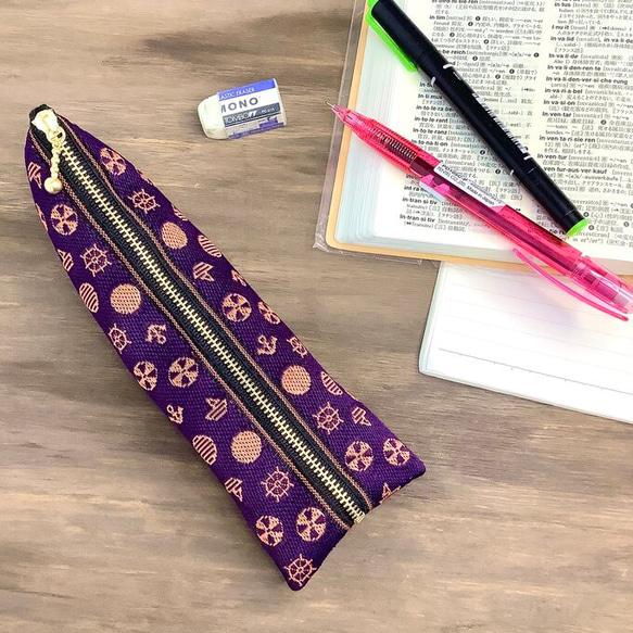 マリン】畳縁 テトラ型 ペンケース 紫 オレンジ 海 ヨット ペンケース  