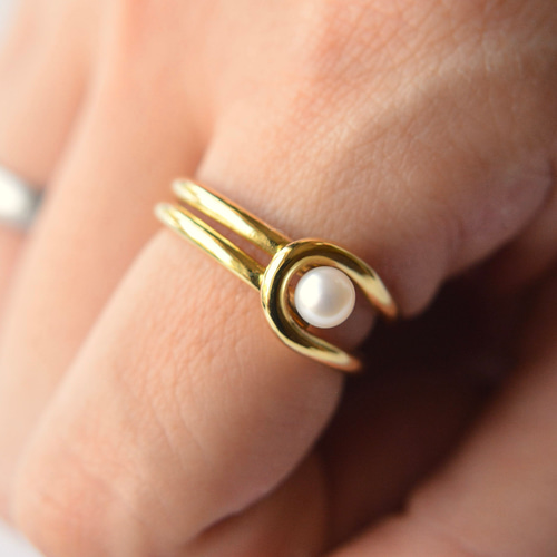 Bijou de M パールフロートリング 淡水パール K18GP 真鍮 淡水パールリング｜真鍮 ゴールド ブラス 淡水真珠 ハンドメイド 指輪