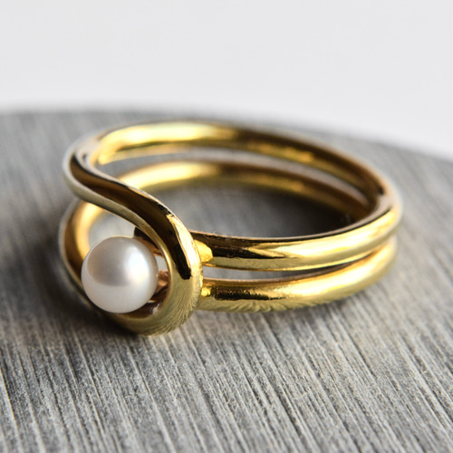 淡水パールリング｜真鍮 ゴールド ブラス 淡水真珠 ハンドメイド 指輪