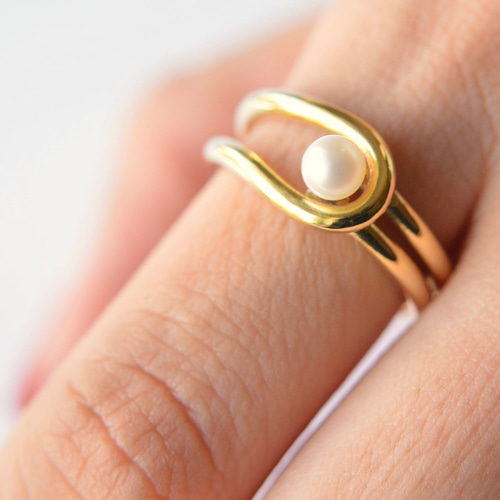 淡水パールリング｜真鍮 ゴールド ブラス 淡水真珠 ハンドメイド 指輪