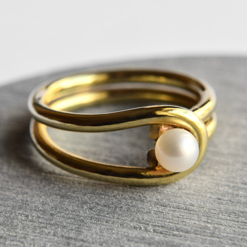 淡水パールリング｜真鍮 ゴールド ブラス 淡水真珠 ハンドメイド 指輪