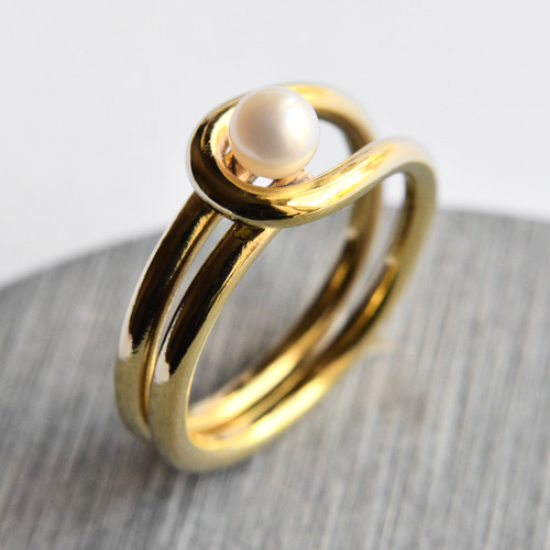 淡水パールリング｜真鍮 ゴールド ブラス 淡水真珠 ハンドメイド 指輪