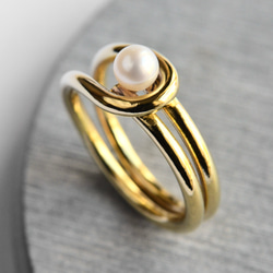 淡水珍珠戒指黃銅金黃銅 第2張的照片