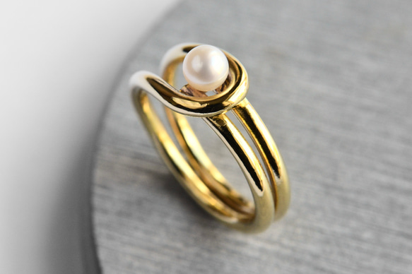 淡水珍珠戒指黃銅金黃銅 第2張的照片