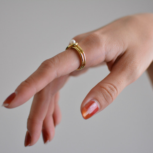 淡水パールリング｜真鍮 ゴールド ブラス 淡水真珠 ハンドメイド 指輪