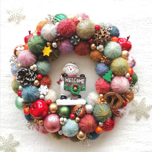 再販】毛糸玉リース☆クリスマス