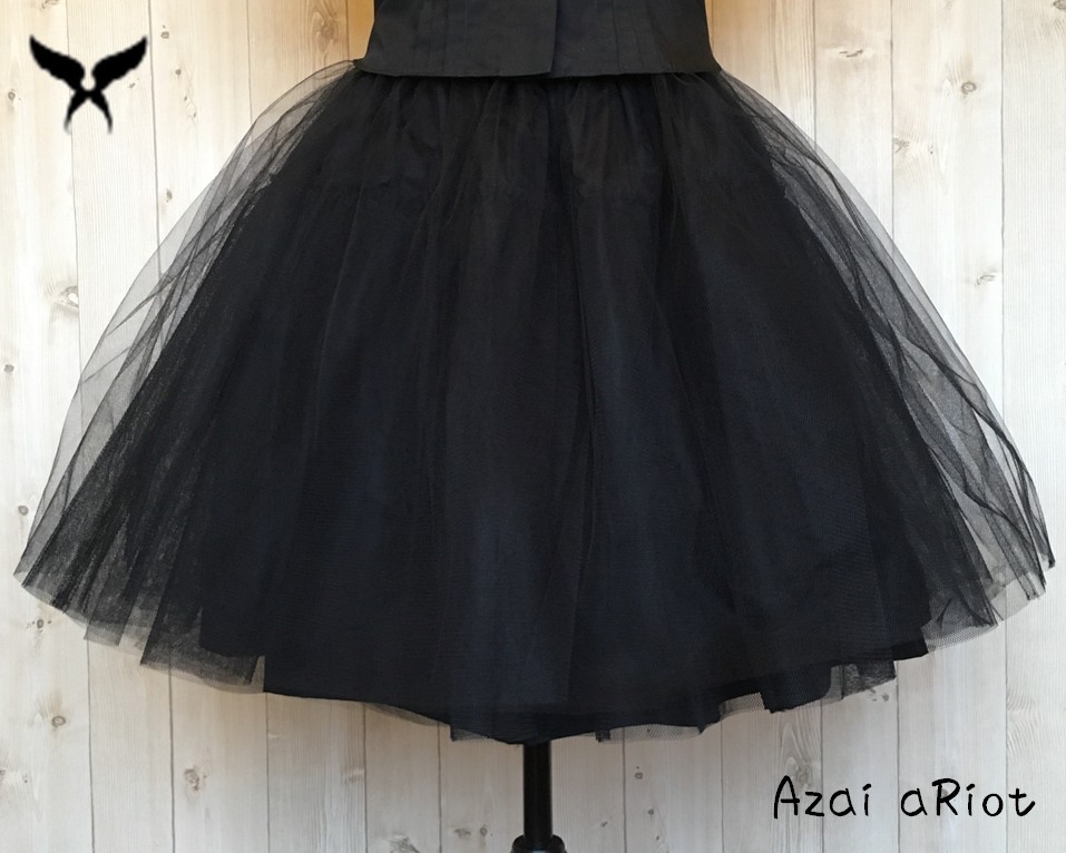 【W100cm以上の方向け】綿裏地付きでチクチクしないパニエ☆ソフト＆ハードチュール☆膝丈☆黒/ブラック