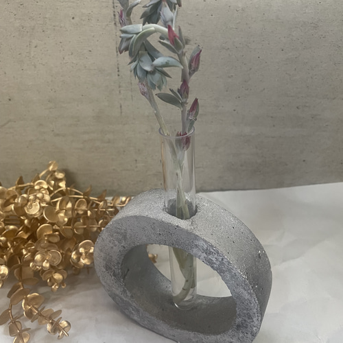 花器 一輪挿し ガラス管 試験管 セメント モノトーン シルバー 花瓶