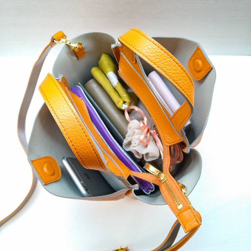 イタリア牛革】2WAY3部屋ショルダートートバッグ〈7色展開