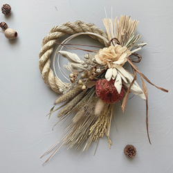 ドライフラワーを外せる2wayしめ縄飾り＊赤茶＊バンクシャーのスワッグ