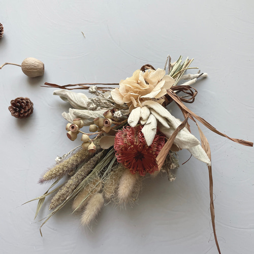 ドライフラワーを外せる2wayしめ縄飾り＊赤茶＊バンクシャーのスワッグ