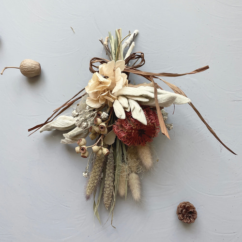 ドライフラワーを外せる2wayしめ縄飾り＊赤茶＊バンクシャーのスワッグ