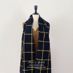⭐️2点売れました⭐️おしゃれな ネイビー 黒 ブラック 黄色 チェック 薄手 ナチュラル ウール 秋 冬 ストール 10枚目の画像
