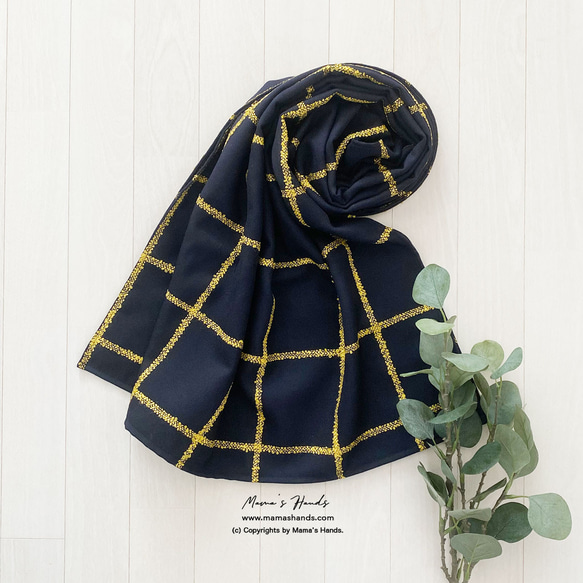 ⭐️2点売れました⭐️おしゃれな ネイビー 黒 ブラック 黄色 チェック 薄手 ナチュラル ウール 秋 冬 ストール 3枚目の画像