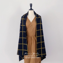 ⭐️2点売れました⭐️おしゃれな ネイビー 黒 ブラック 黄色 チェック 薄手 ナチュラル ウール 秋 冬 ストール 8枚目の画像