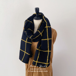 ⭐️2点売れました⭐️おしゃれな ネイビー 黒 ブラック 黄色 チェック 薄手 ナチュラル ウール 秋 冬 ストール 5枚目の画像