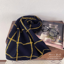 ⭐️2点売れました⭐️おしゃれな ネイビー 黒 ブラック 黄色 チェック 薄手 ナチュラル ウール 秋 冬 ストール 9枚目の画像