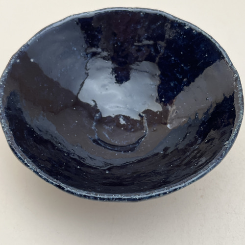 茶碗■一楽茶碗 瑠璃釉 涙艮 ゆがみ茶碗 お茶道具 古い茶器 時代物 骨董品■ 総瑠璃釉蓋茶碗A【錫繕い】 - わより