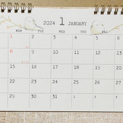 2024年　シマエナガ卓上カレンダー（手書き） 1枚目の画像