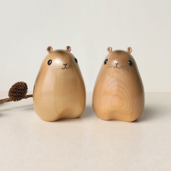 ハムスター　グレー　（木・鳥・動物・置物） hamster / wooden animal / mouse 5枚目の画像