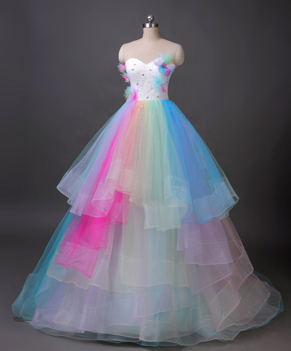 プリンセスカラードレス虹色花柄発表会結婚式お色直し