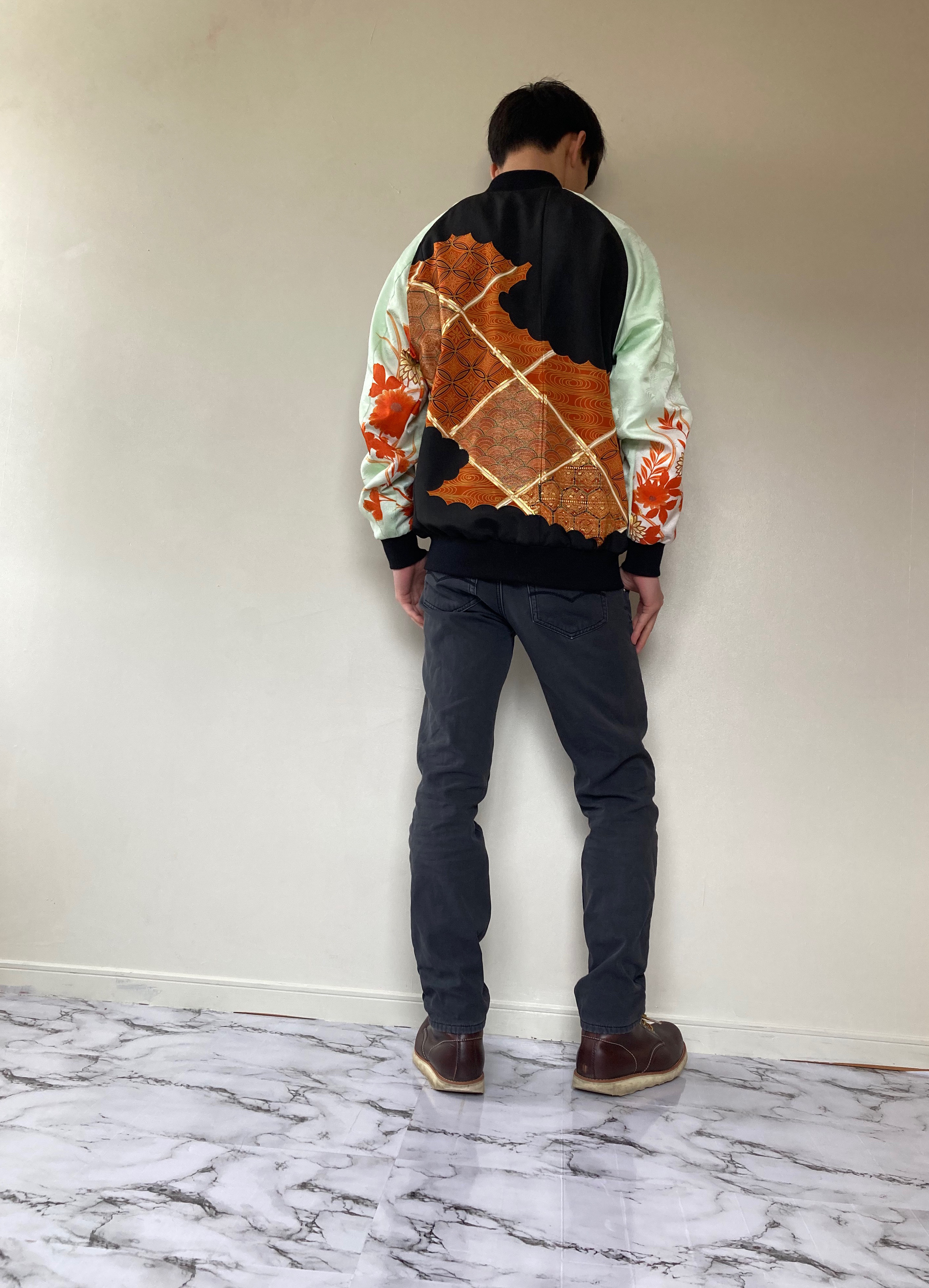 XL,1点物,スカジャン,父の日ギフト,おしゃれなパパに,ジャケット,プレゼント,着物リメイク,ハンドメイド