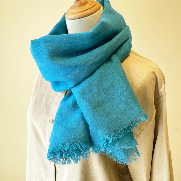 リネン木綿織 ストール・ターコイズグリーン ストール Tama Dyeing