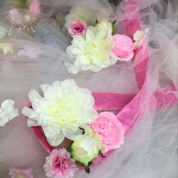 エレガント ウエディングドレス  カラードレス用オーバースカート　オーバードレス　お花/フラワー付き 5枚目の画像