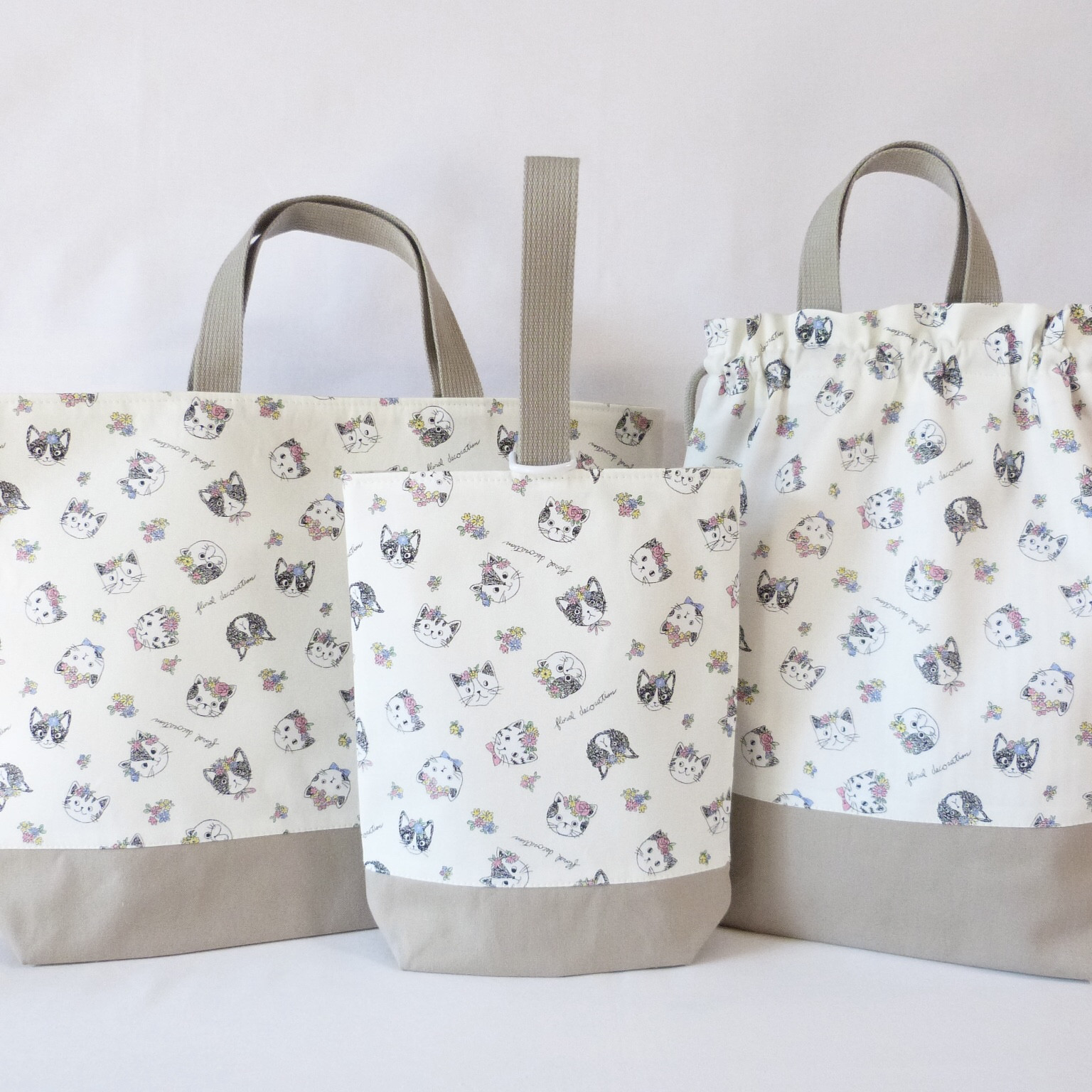 花冠ネコ　レッスンバッグ 体操着入れ シューズケース 入園 入学 3点セット 女の子　ねこ　ネコ　猫