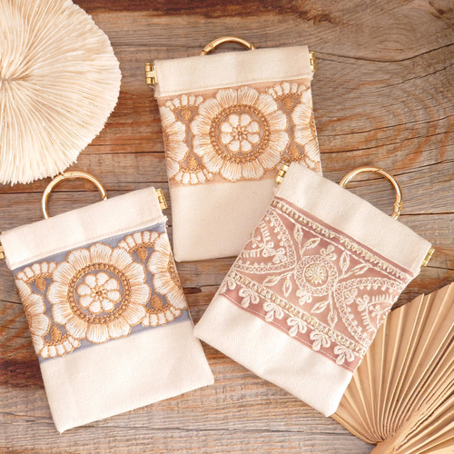 インド刺繍リボン バネ口ポーチ ポーチ Jewelino 通販 16729513