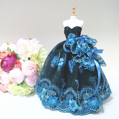 635一点物ミニチュアウェディングドレス 深緑 ダーク グリーン カラー  