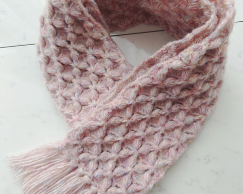 再販】マフラー バタフライ ふわふわ ピンクMIX モヘア フリンジ 編み