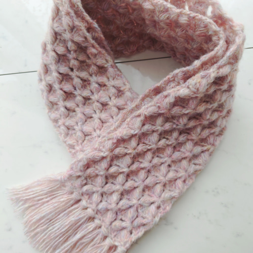 再販】マフラー バタフライ ふわふわ ピンクMIX モヘア フリンジ 編み