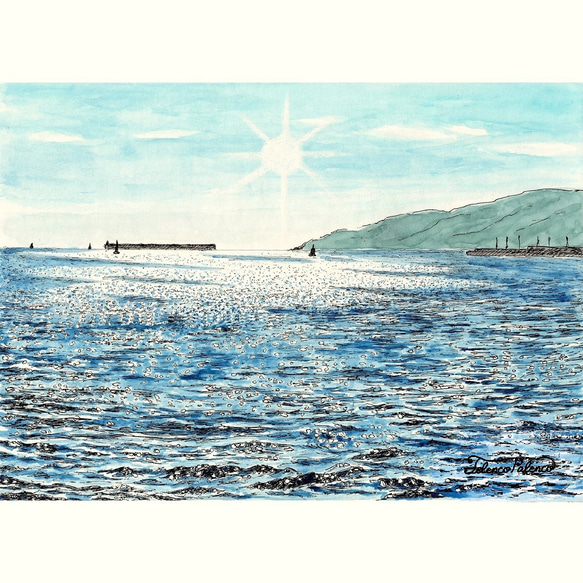 透明水彩画原画一点物デルフト焼きの花瓶と春の精② （絵画