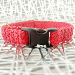 猫の首輪　赤(レッド)　セーフティーバックル　模様編み 3枚目の画像