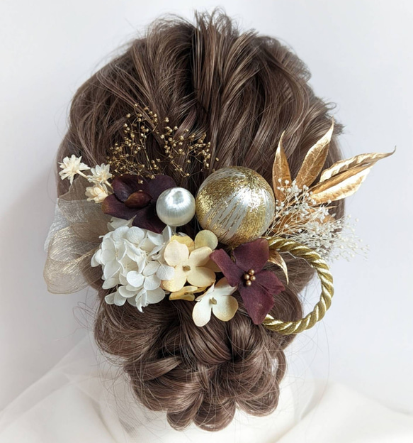 髪飾り ドライフラワー 和玉 紐 成人式 卒業式 結婚式 浴衣 RC1052