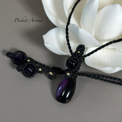 バイキンマン様　アンモライト　マクラメ　ネックレス　ペンダント バイキンマン様 アンモライト マクラメ ネックレス ペンダント