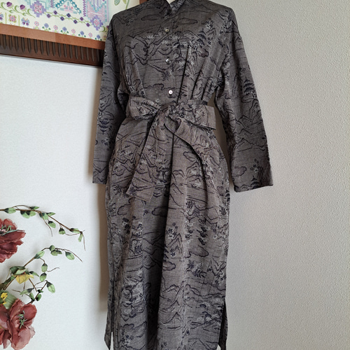 ☆ 着物リメイク /紬/シャツワンピースコートです/一点物