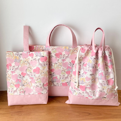 入園  入学準備に4点セットハンドメイド(ネコ柄  女の子) 楽天市場】手作りキット 好きな生地で作れる！入園 入学 グッズ