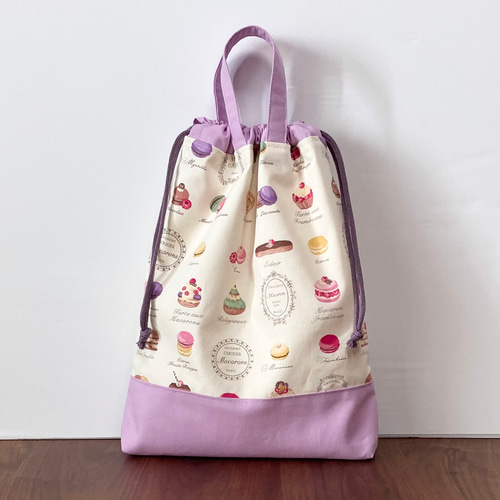チョコ⭐︎レッスンバッグ等3点⭐︎女の子マカロン柄入園入学⭐︎ハンドメイド マカロン♪スイーツの入園入学3点セット レッスンバッグ+