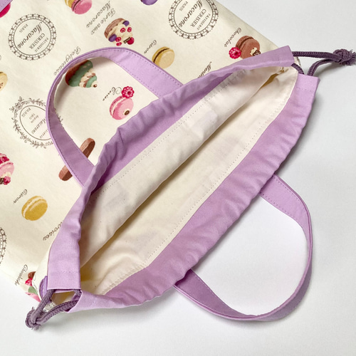 ハンドメイド スイーツ レッスンバッグ 上履き入れ 巾着 マカロン マカロン♪スイーツの入園入学3点セット レッスンバッグ+