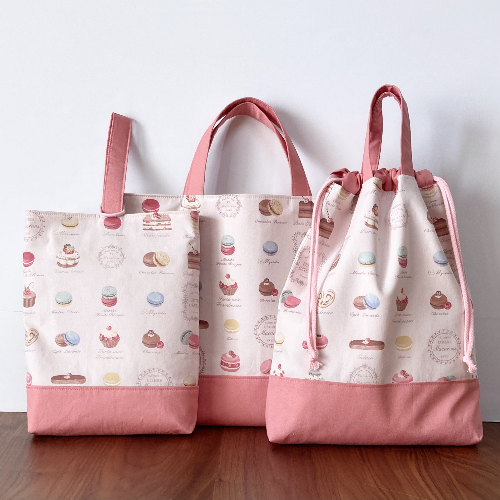 マカロン♪スイーツの入園入学3点セット　パウダーピンク×サーモンピンク 女の子 入園入学2026
