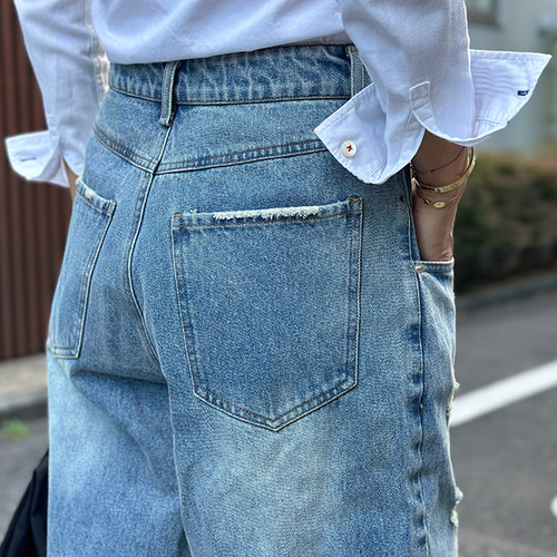 f*u様 aa. ダブルエードット　デニム幅広パンツ 高身長 ハイウエストタックデニムワイドパンツ 丈長め・トール