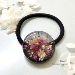 ハンドメイド　レジン　お花　ヘアゴム　ポニーフック　ブローチ　no.192 BLAZE（手芸） ポニーフック オーバル フラワー レジン 花